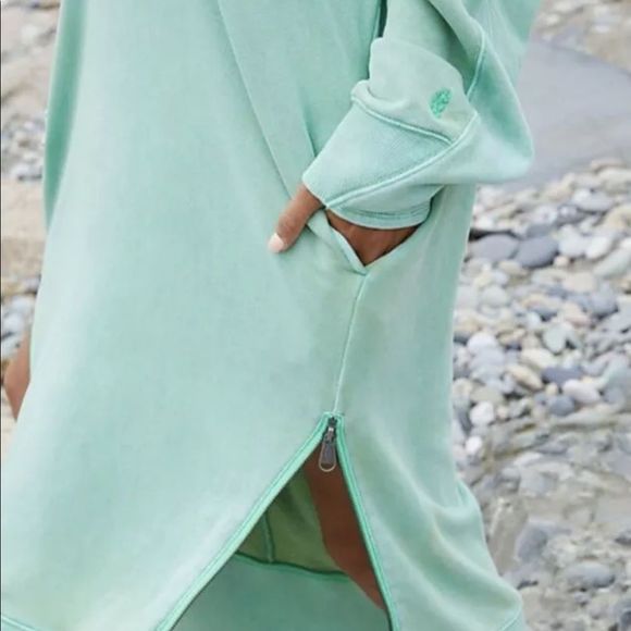 Free People Movement Maxi Sweatshirt Hoodie Spur Of The Moment Aqua Turquoise - Picture 3 of 6